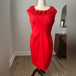 Maggy London Red Floral Neckline Midi Dress